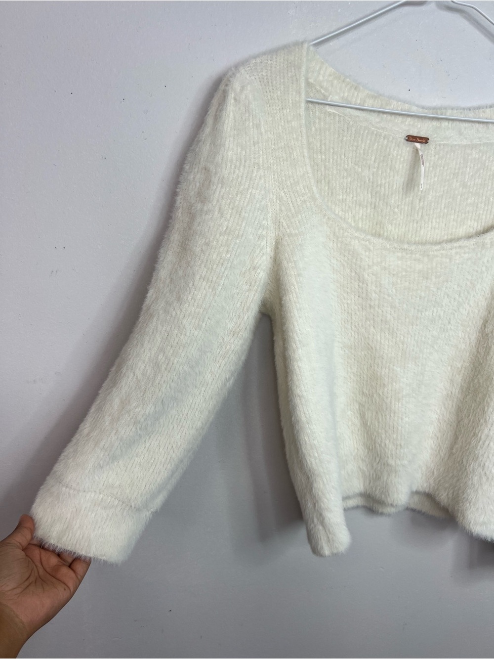 Free People Scoop Neck Fuzzy Knit Sweater in Cream - Picture 5 of 7
